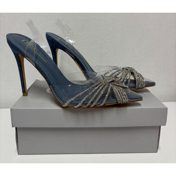 OLIVIA FERGUSON / Valentina / Blue / Open-Toe Heeled / Sandals With Rhinestone - Picture 6 of 10